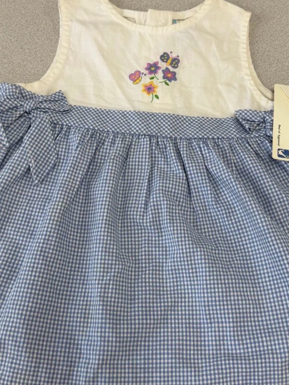Vintage 1999 Baby Togs 18M NWT Blue Gingham Butterfly Floral Dress - see notes